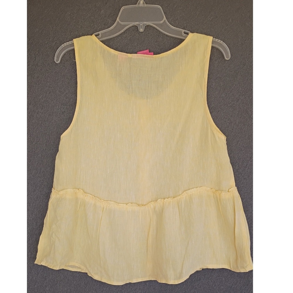 Isaac Mizrahi Yellow 100% Linen Sleeveless Peplum Button Front Top M Peasant - Picture 2 of 5
